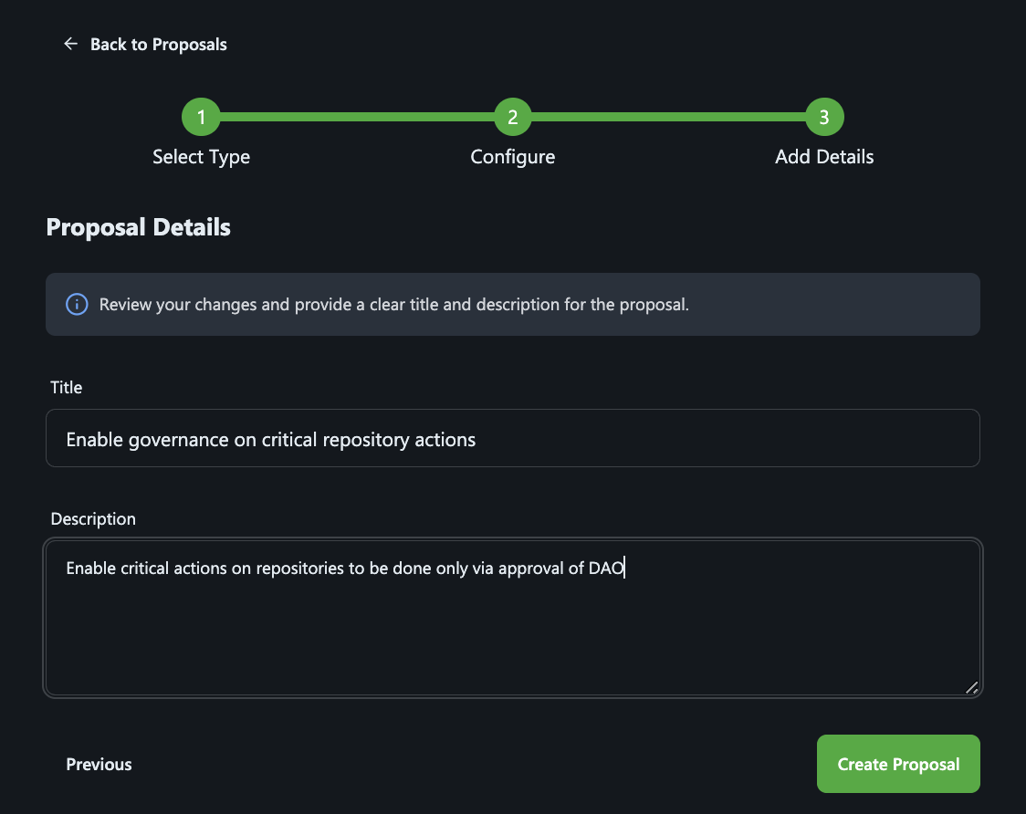 DAO Config Proposal Step 3